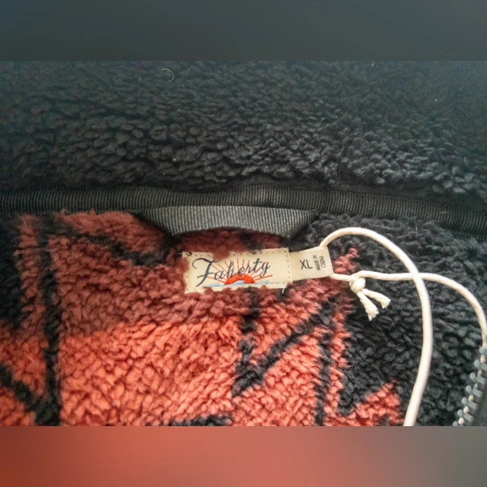 NWT Faherty Doug Good Feather Fleece Jacket Black Multi Eco-friendly Size XL - Picture 4 of 8